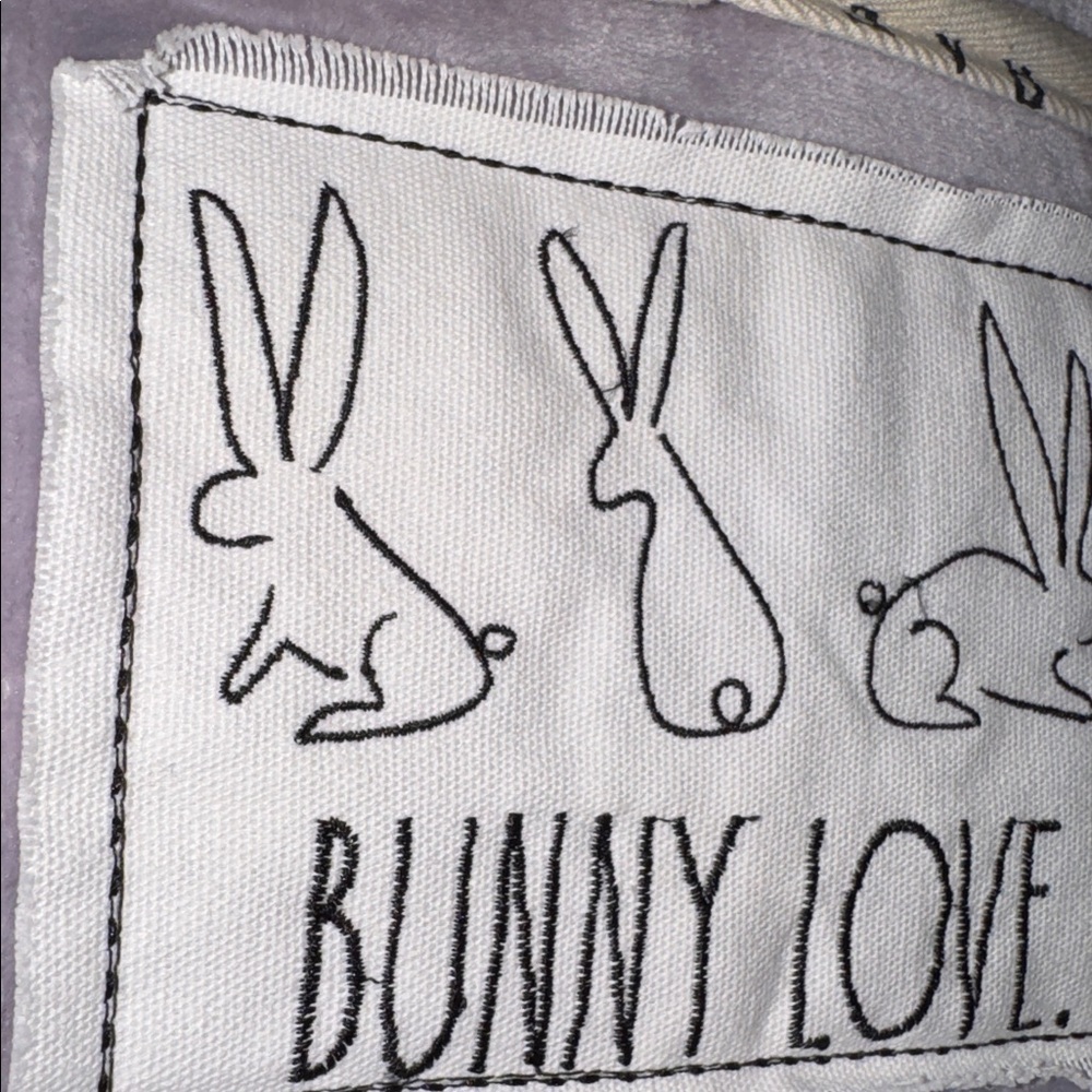 NWT Rae Dunn Gray Bunny Love Patch Throw/Blanket Spring/Easter/Rabbits/Bunnies - Picture 8 of 9